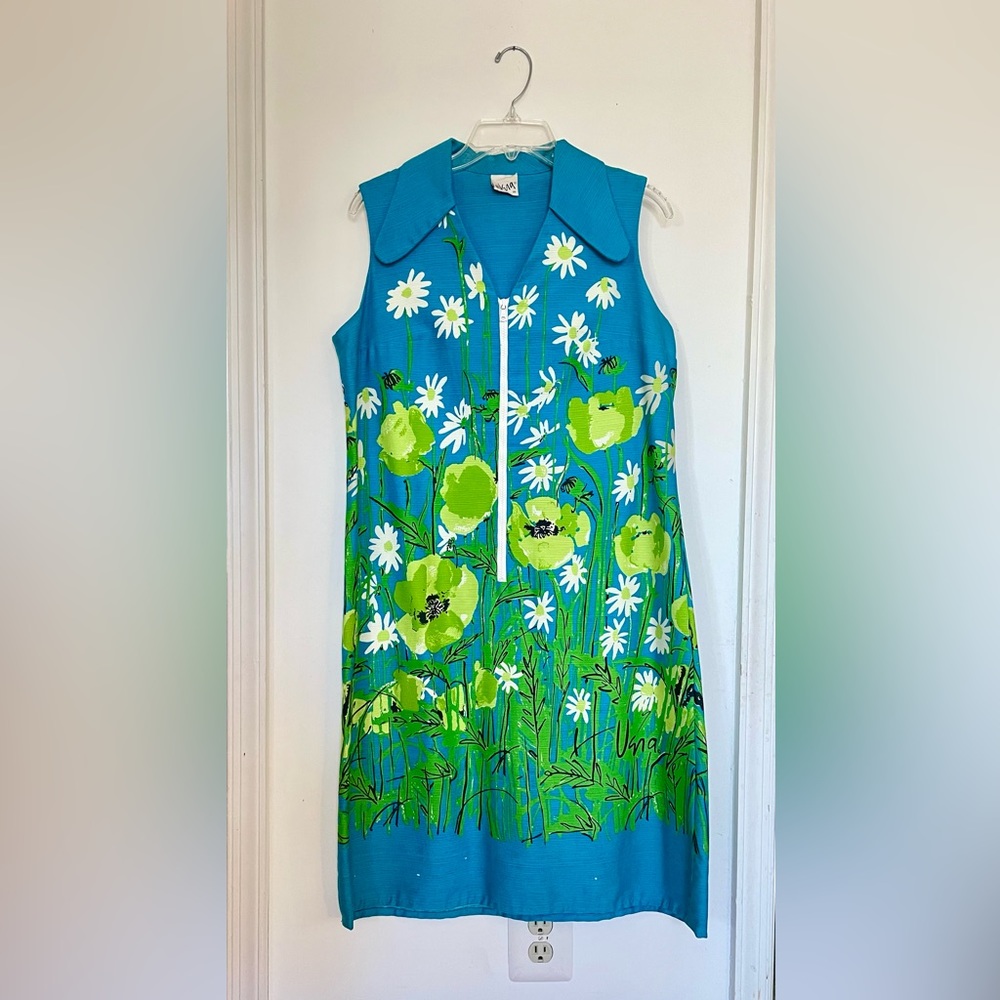 True Vintage Vera Neumann Sixties 60s Floral Sleeveless Zip-Front Shift Dress